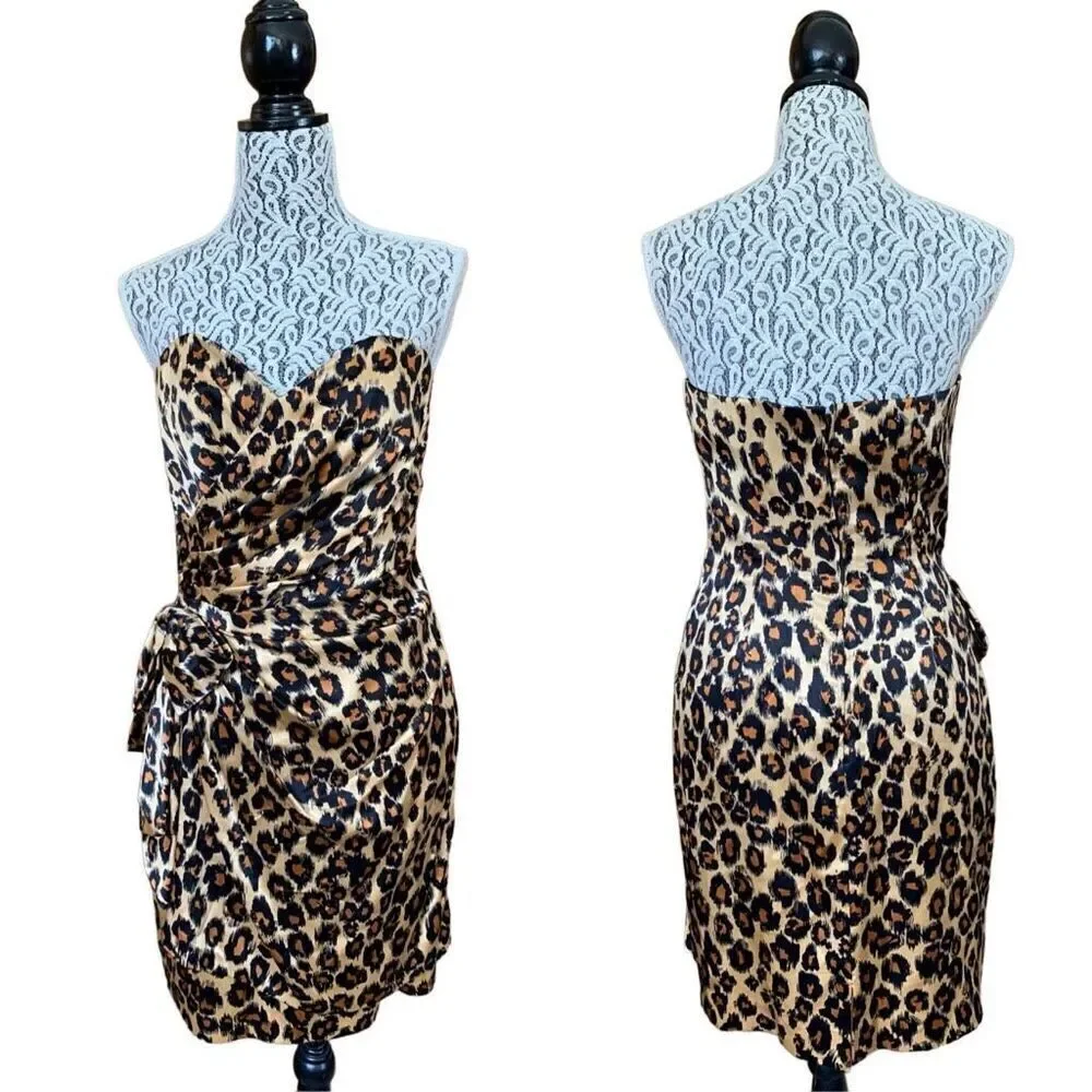 Vintage A.J. Bari for Neiman Marcus Silk‎ Strapless Leopard Print Cocktail Dress - Picture 12 of 12
